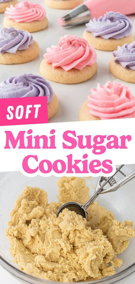 Soft Frosted Sugar Cookies Recipe, Mini Cookie Recipe, Mini Sugar Cookies, Health Dessert Recipes, Small Batch Cookie Recipe, Soft Frosted Sugar Cookies, Cookie Frosting Recipe, Cookie Platters, Almond Sugar Cookies