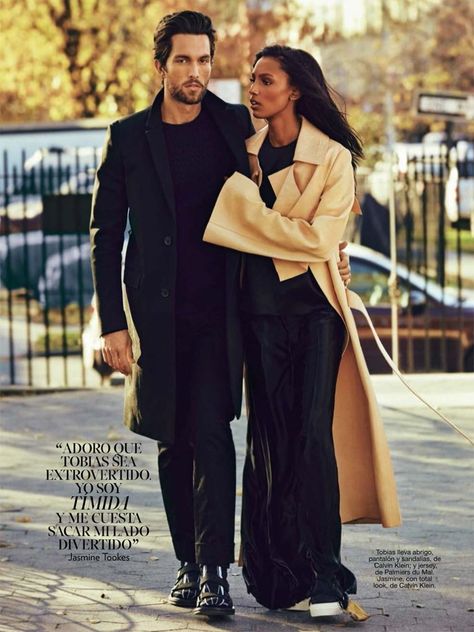 Tobias Sorensen and Jasmine Tookes bring their model romance to the pages of Glamour Spain with an editorial lensed by photographer Jason Kim. Appearing in the magazine’s February 2016 issue, the real-life couple are styled by Maria Parra. Embracing a casual attitude, Tobias is pictured in timeless staples such as denim jeans and relaxed pullovers... [Read More] Tobias Sorensen, Biracial Couples, Foto Glamour, Couple Fits, Jasmine Tookes, Stylish Couple, Img Models, Interracial Couples, Fashion Couple