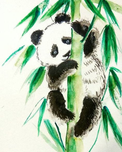 Panda Bear Art, Cute Art Drawings, Panda Painting, Panda Drawing, Bamboo Art, Panda Art, Watercolor Ink, Kids Room Wall, Kids Room Wall Art