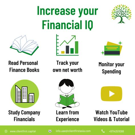 Financial IQ is your path to financial wisdom with financial education and financial literacy resources. Call us now. Client First Capital : +971 4 351 1088, For more information please visit us at: www.clientfirst.capital ⠀ #Finance #financialknowlede #financialfreedom Financial Iq, Finance Literacy, Trading Learning, Financial Literacy Lessons, Financial Wisdom, Financial Knowledge, Finance Management, Personal Finance Lessons, Money Lessons