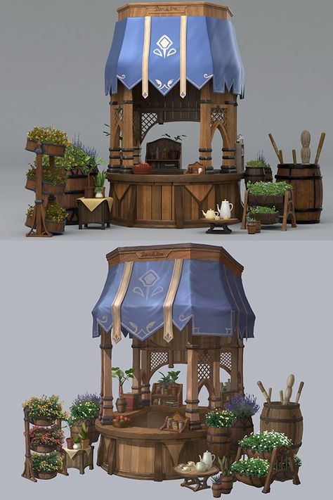 Fantasy Flower Shop, Fantasy House Concept Art, Fantasy Store, Environment Inspiration, Props Design, Fantasy Shop, Props Concept, Environment Props, Florist Design