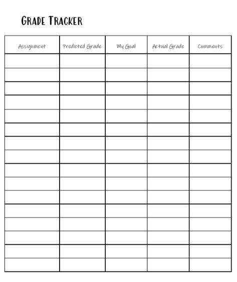 Grade Tracker Sheet, Grade Tracker Template, Grade Tracker Printable, Student Grade Sheet, Grade Template, Student Grade Tracker, School Life Hacks, Teachers Planner, Bullet Journal Layout Templates