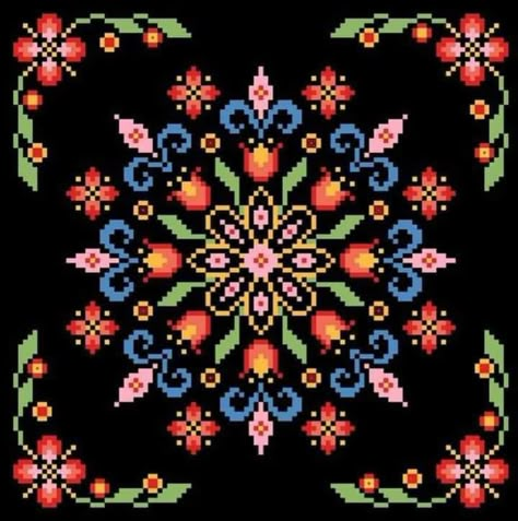 Tattoos Mom, Cross Stitch Tattoo, Stitch Tattoo, Cross Stitch Pillow, Nature Cross Stitch, Mandala Design Pattern, Cross Stitch Patterns Flowers, Needlepoint Patterns, Folk Song