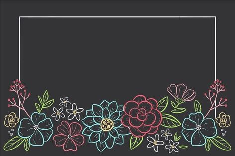 Easy Chalk Flowers, Chalkboard Flower Border, Spring Flowers Chalkboard Art, Flower Chalkboard Art Easy, Chalkboard Decoration Ideas, Blackboard Sign Ideas, Chalk Marker Flowers, Blackboard Border Designs, Blackboard Decoration Ideas