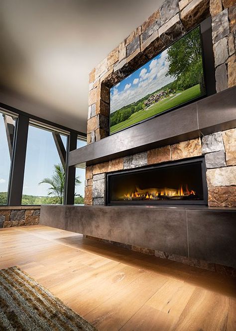 2019 Home of the Year Awards at 417 Magazine Living Room Fireplace, Industrial Buildings, Flat Roof, Living Room With Fireplace, Real Stone, House And Home Magazine, Building Materials, Home Builders, Home Remodeling