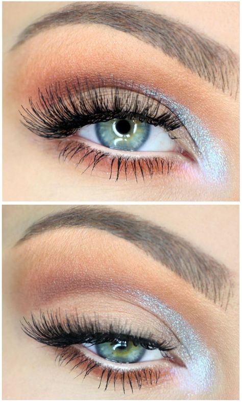 Makeup Ideas To Match A Blue Dress, Bold Eye Makeup For Blue Eyes, Light Blue Silver Eyeshadow, Neutral Blue Eyeshadow, Bridesmaid Makeup Dusty Blue, Light Blue Dress Makeup Look, Powder Blue Eyeshadow Looks, Icy Blue Eye Makeup, Simple Light Blue Makeup