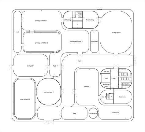 Floor Plan Glass Pavilion, Toledo Museum of Art, Toledo, Ohio. Courtesy of SANAA Architecture. Toledo Glass Pavilion, Museum Circulation Plan, Sanaa Architecture, Bubble Diagram Architecture, Aldo Van Eyck, John Hejduk, Bubble Diagram, Pavilion Plans, Ryue Nishizawa