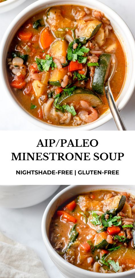 Paleo Veggie Soup, Aip Trader Joes, Aip Zucchini Recipes Autoimmune Paleo, Whole 30 Minestrone Soup, Healthy Healing Soup, Easy Aip Work Lunches, Aip Elimination Phase Food List, Aip Italian Recipes, Modified Aip Recipes