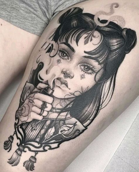 Big Detailed Tattoos, Woman’s Face Tattoo, Realism Portrait Tattoo, Aesthetic Tattoo Ideas, Hellboy Tattoo, 15 Aesthetic, Neo Tattoo, Tattoo Portrait, The Best Aesthetic