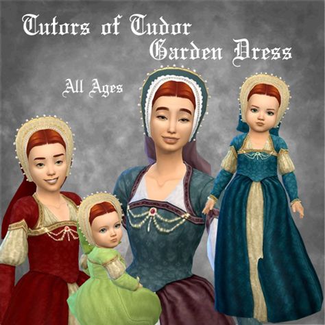 Tutors of Tudor - Garden Dress for All Ages | Medieval Sim Tailor & Carpenter Sims Medieval, Tudor Era, The Sims 4 Packs, Tudor History, The Sims 3, Garden Dress, Sims 4 Mods Clothes, Sims 4 Cas, Sims 4 Cc Finds