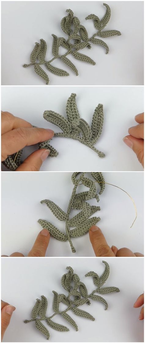 Crochet Easy Olive Branch - ilove-crochet Crochet Tree Branch, Crochet Branches Pattern, Fern Crochet Pattern, Crochet Olive Branch, Eucalyptus Crochet Pattern, Crochet Leaves For Bouquet, Crochet Fern Leaf Free Pattern, Crochet Eucalyptus Leaves, Crochet Fern Pattern