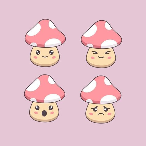 Cute mushroom cartoon set. Vector illustration Mushroom Chibi Art, Cartoon Mushroom Painting, Jamur Art, Mushroom Cartoon Drawing, Cartoon Mushroom Drawing, Mushroom Art Cute, Cute Mushroom Doodle, Cute Rock Painting Ideas Simple, Cute Mushroom Painting