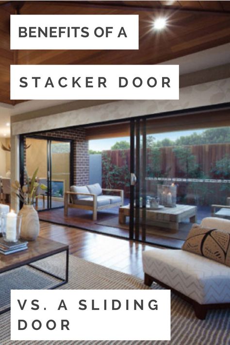 Spacious living room with large stacker door. #slidingdoor #stackerdoor #door #homeideas Sliding Stacker Doors, White Sliders, Stacker Doors, Stacking Doors, Sliding Doors Exterior, Indoor Ideas, Exterior Doors With Glass, Slider Door, Living Room Setup