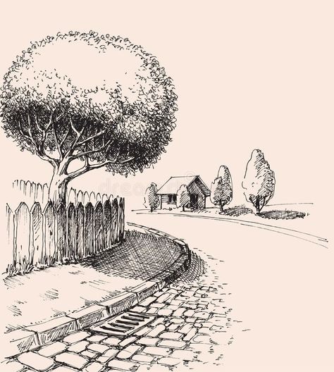 Pen Work Landscape, City Streets Drawing, Free Hand Drawing Sketches, Street Drawing Simple, City Drawing Sketches Simple, Micropen Drawing, Drawing Backgrounds Ideas Sketch, Drawing Ideas City, Street Drawing Sketches