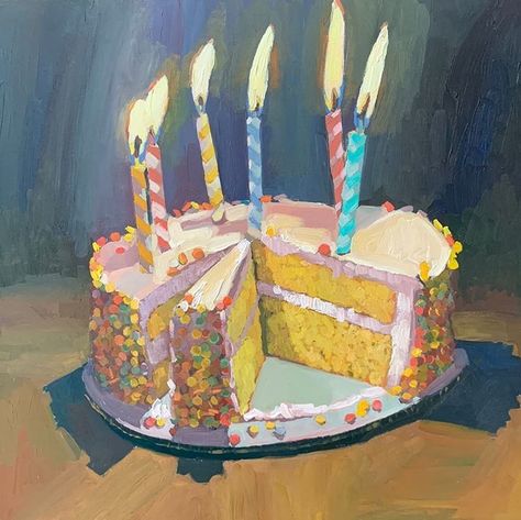 Paintings Of Cakes, Easy Food Paintings, Celebration Art Gcse, Celebration Art, Cake Painting, Birthday Painting, Nostalgia Art, 귀여운 음식 그림, Birthday Art