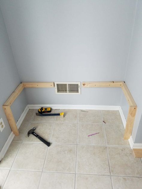 Entryway Laundry Room Ideas Small, How To Build A Coat Rack Bench, How To Make A Small Bench Entry Ways, Diy Wall Bench With Storage, Diy Front Door Bench, Built In Mudroom Bench Entryway, Diy Entryway Bench With Back, Diy Entrance Bench With Storage, Simple Diy Bench Entryway