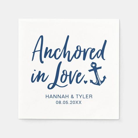 Anchored In Love Beach Nautical Wedding Napkins Gender: unisex. Age Group: adult. Anchored In Love Wedding, Nautical Engagement Party, Boat Wedding Ideas, Yacht Wedding Reception, Modern Nautical Wedding, Nautical Wedding Centerpieces, Nautical Theme Wedding, Anchored In Love, Bridesmaid Dresses Blue