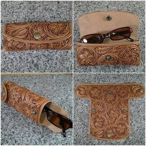 Leather Eyeglass Cases, Diy Leather Projects, Leather Tooling Patterns, Leather Wallet Pattern, Leather Glasses Case, Leather Bag Pattern, Leather Diy Crafts, Leather Workshop, Leather Stamps