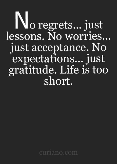 No regrets, just lessons. No worries, just acceptance. No expectations, just gratitude. Life is too short. Quotes Short Simple, No Expectations, Quotes Short, Super Quotes, Ideas Quotes, Trendy Quotes, Quotes Life, New Quotes, Quotes About Strength