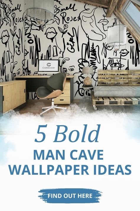 Cover Wallpaper Ideas, Man Cave Wallpaper, Cave Wallpaper, Mountain Wall Mural, Ultimate Man Cave, Forest Wall Mural, Cement Wall, Bold Wallpaper, Cover Wallpaper