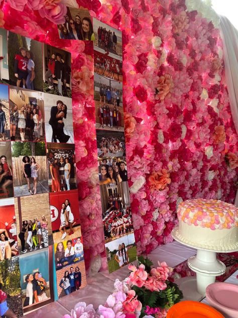 Grad Party Aesthetic Pink, Graduation Party Pink And Orange, Graduation Party Ideas Pink And Orange, Orange And Pink Grad Party, Pink Grad Party Ideas, Grad Party Activities, Orange Grad Party, Grad Party Pink, Pink And Orange Graduation Party