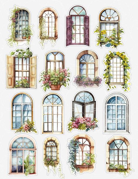 The vintage windows clipart set is a collection of high-quality digital images featuring various vintage windows in different styles and designs. These clipart images are perfect for creating vintage-themed designs, such as invitations, posters, scrapbooking, and more.   Use for Scrapbook, Cardmaking, Handmade Stationery, Invitations, Place Cards, Tags, Wrapping Paper, Books and Journals Hardcovers, Jewelry, Cards, Decoupage, Decorated Furniture, Packaging, Crafts for Weddings, Birthdays, Parties, and any DIY Project. YOU WILL RECEIVE: --------------------------------------- 1 PDF sheet  Includes a collection of beautifully designed stickers, each with a charming border that will add a touch of elegance to your projects. With this easy-to-use PDF, you can print out your stickers at home, c Journal Watercolor, Vintage Paper Printable, Vintage Scrapbook Paper, Stickers Png, Scrapbook Printing, Diy Journal Books, Scrapbook Book, Scrapbook Stickers Printable, Vintage Windows