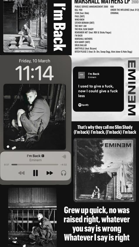 I’m Back. Eminem (wallpaper) Cool Eminem Wallpapers, Sticky Fingaz, Eminem Wallpaper, The Marshall Mathers Lp, Eminem Poster, 90s Rappers Aesthetic, Eminem Songs, The Slim Shady, 90s Rappers