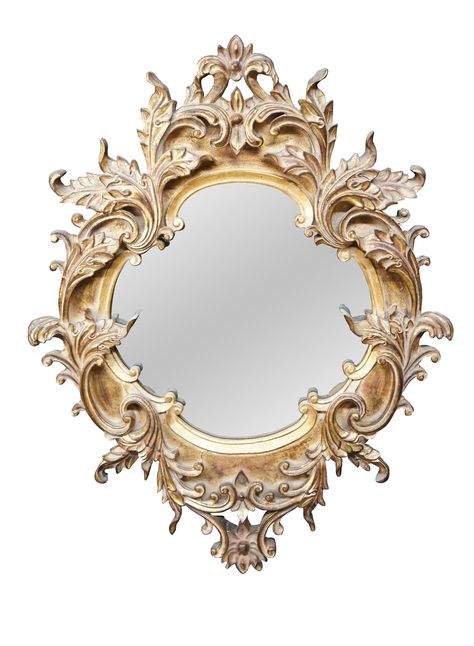 #38758 Vintage Raschella Collection wall or vanity mirror featuring Italian Regency styling with ornate Baroque / Rococo florals and acanthus leaves.  Finished in Plum Gold.  The glass is antiqued Raschella Collection Inc, founded in 1999, is an importer based in Pico Rivera California that specializes in elegant designer goods. CONDITION Good vintage condition. DIMENSIONS 41" x 32" x 2" Wall Vanity Mirror, Baroque Interior Design, Pico Rivera, French Baroque, Baroque Mirror, Wall Vanity, Gold Mirror Wall, Acanthus Leaves, Painting Inspo