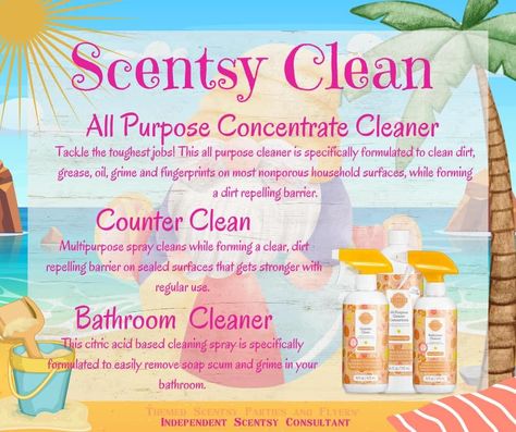 Scentsy Cleaning Products 2024, Scentsy Spring Summer 2024, Scentsy Cleaning Products, Scentsy Clean, Scentsy Ideas, Counter Clean, Scentsy Party, Summer Clearance, Cleaning Spray