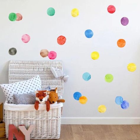 Watercolor Polka Dots Rainbow Polka Dot Wall, Baby Room Wall Stickers, Zimmer Diy, Rainbow Decal, Polka Dot Wall Decals, Kids Bedroom Walls, Diy Wall Stickers, Polka Dot Walls, Circle Wall Art