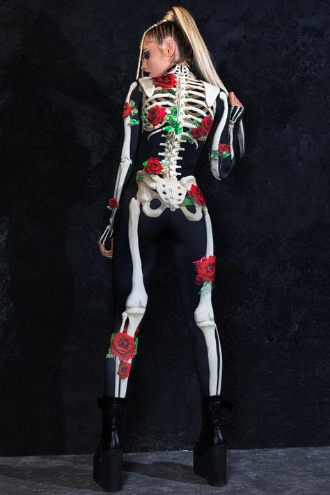 Female Skeleton Costume# Sexy Halloween Costume, Adult Costume#halloween outfit, halloween skeleton costume# Sexy halloween outfit#Day of the Dead# costume with roses# Skeleton Bodysuit# Glow in the Dark# Halloween Party#Halloween Costume for Women. Female Skeleton Costume, Dark Halloween Party, Skeleton Costume Women, Skeleton Bodysuit, Female Skeleton, Halloween Costume For Women, Dead Costume, Skeleton Halloween Costume, Costume For Women