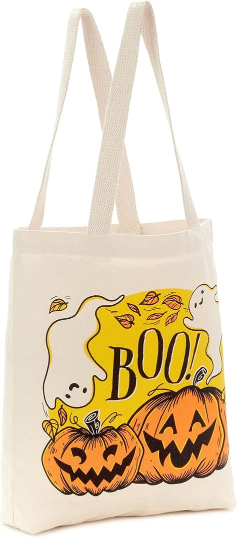 Hallmark 13" Large Halloween Tote Bag (Pumpkins and Ghosts, Boo!") Reusable Canvas Bag for Trick or Treating, Grocery Shopping and More Toy Gift Baskets, Lantern Pumpkins, Halloween Gift Bags, Cute Ghosts, Halloween Tote Bag, Easter Basket Diy, Kids Canvas, Halloween Tote, Ivory Fabric