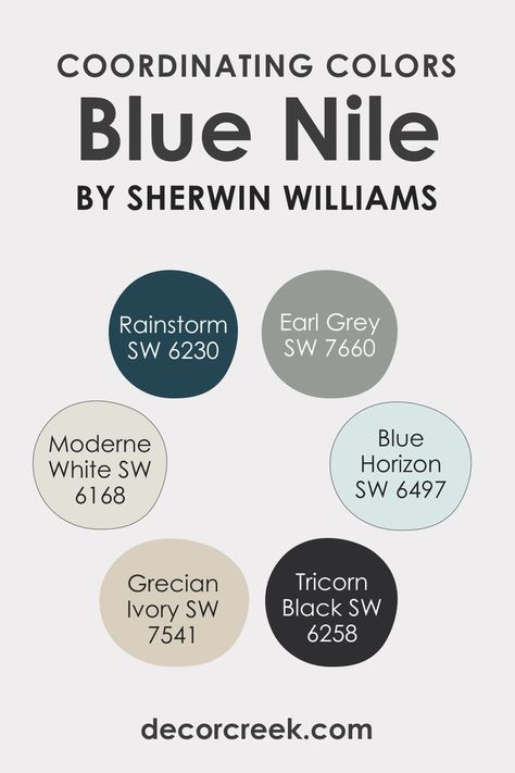 Coordinating Colors of SW 6776 Blue Nile Sw Rainstorm, Jay Blue, Tricorn Black, Hall House, Office Area, Earl Gray, Spare Bedroom, Home Design Decor, Blue Nile