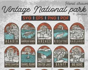 National Park Svg | Etsy National Park Svg, National Park Illustration, Vintage National Park, Park Illustration, National Park Gifts, Gift Vector, Scrapbook Materials, Website Backgrounds, Blog Template