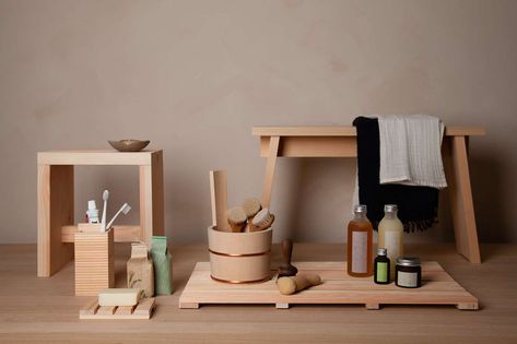 Artfully made amongst the Mountains of Kochi, Japan, local Hinoki cypress wood is carefully selected in order to avoid overconsumption. Hand-crafted, or what the Japanese call “monotsukuri,” the Hinoki collection is made from this material and features a water bucket, toothbrush holder and bath caddy among other handy bathroom accessories. From $22, at Mjolk. Hinoki Bath Stool, Bath Stool, Hinoki Cypress, Japanese Bath, Cypress Wood, Sustainable Products, Bath Caddy, The Earth, Bathroom Accessories