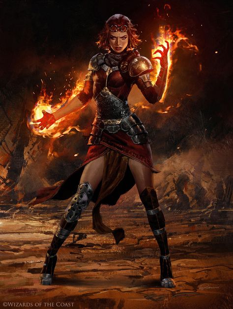 ArtStation - Chandra, Flame's Catalyst - Magic the Gathering, Greg Rutkowski Greg Rutkowski, Fantasy Wizard, Mtg Art, Dungeons And Dragons Characters, Fantasy Warrior, Arte Fantasy, Wizards Of The Coast, Magic Art, Fantasy Inspiration