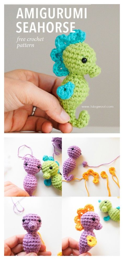 Amigurumi Seahorse, Crochet Seahorse, Crochet Ocean Animals, Crochet Fish Patterns, Crochet Sea Creatures, Crochet Free Patterns, Crochet Baby Booties Pattern, Amigurumi Minta, Crochet Bookmark Pattern