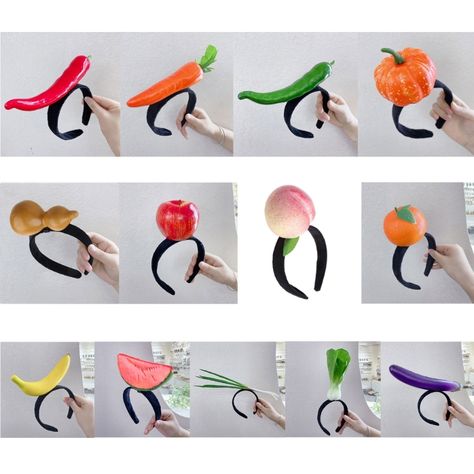 Simulated Vegetable Banana Headband Cartoon Peach Hairband Funny Headdress Cartoon Peach, Funny Vegetables, Funny Hair, Vegetable Cartoon, Christmas Photo Props, Fruit Cartoon, Funny Fruit, Cartoon Costumes, Vegetable And Fruit