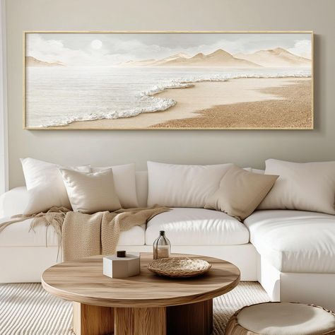 PRICES MAY VARY. [Framed Wall Art]: A large framed boho neutral abstract beach wall art, the size is 20x60 inches. The frame is made of durable, rust-proof metal, and the surface is covered with a layer of wood veneer with natural wood grain to simulate real wood grain. [Canvas Artwork for Walls]: Our 2D prints artwork is made of waterproof canvas which is waterproof and easy to maintain. The canvas has a unique texture that enhances the visual effect of the image, saturates the colours, keeps t Neutral Coastal Living Room Artwork, Neutral Coastal Living Room, Beach Apartment Decor, Neutral Canvas Art, Meditation Room Design, Living Room Posters, Beach Wall Hanging, Modern Beach Decor, Boho Dining Room