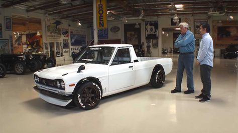 Jay Leno Thinks This Datsun 1200 Pickup Is Damn Near Flawless - The Drive Shock Mansion, Nissan Cars, Drift Truck, Jay Leno Garage, Datsun Pickup, Pickup Car, Jay Leno, Classic Cars Trucks Hot Rods, Motorcycle Wheels