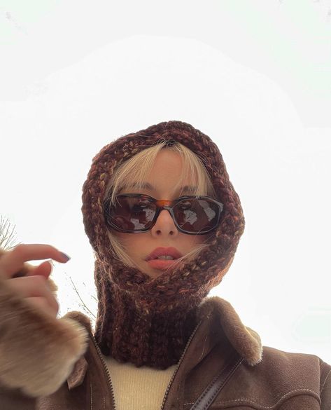 bridget brown on Instagram: “bridgey balaclava brown” Balaclava Outfit, Balaclava Aesthetic, Bridget Brown, Sunglasses Aesthetic, 2022 Fashion Trends, Knitted Balaclava, Girls Thanksgiving, 2022 Fashion, Winter Fits