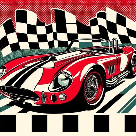 Classic Car Artwork, 1960s Convertible, Car Pop Art, Racing Artwork, Speed Lines, Feed Insta, Pop Art Illustration, Car Artwork, Speed Racer