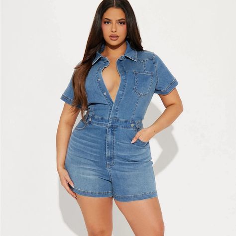 -Nwt; Never Worn -Light To Medium Wash -Very Stretchy (Could Fit Medium To Xtra Large) -91% Cotton; 7% Polyester; 2% Spandex Denim Short Jumpsuit, Jumpsuit Denim, Shorts Jumpsuit, Boho Jumpsuit, Fashion Nova Pants, 60 Fashion, Denim Romper, Faded Denim, Sleeveless Rompers