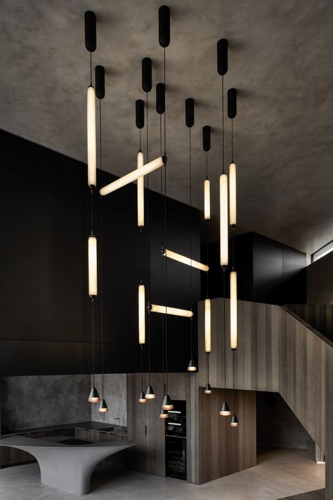 Glass pendant lamp PURO SINGLE By BROKIS design Lucie Koldova Stairway Chandelier, Dramatic Interior, Pendant Lamp Design, Casa Patio, Glass Pendant Lamp, Grey Glass, Suspension Lamp, Office Interior Design, Alsace