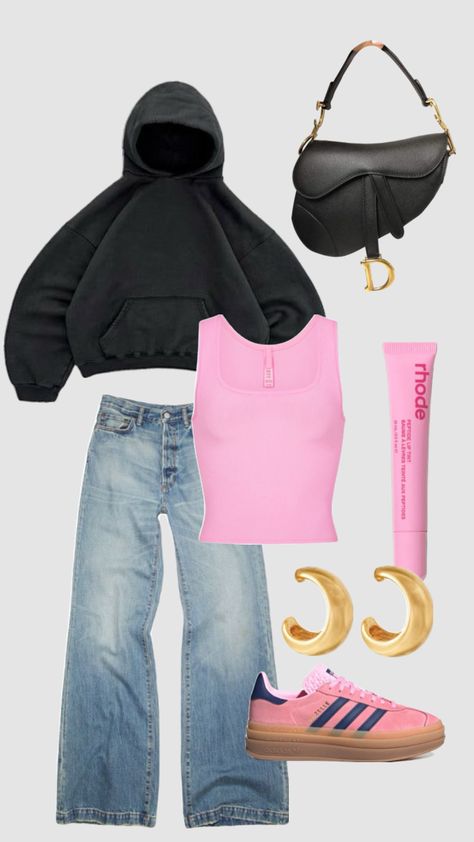 #outfitinspo Adidas Spezials, Black Hoodie, Layout, Adidas, Outfit Inspo, Pink, Black