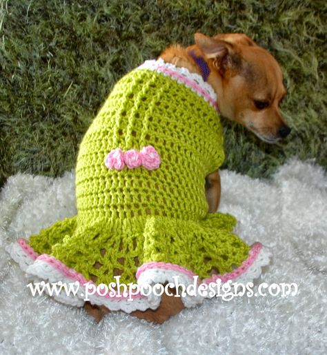 Posh Pooch Designs Dog Clothes: New Release - Amber Spring Dog Sweater Dress Crochet Pattern | Posh Pooch Designs Crochet Dog Sweaters, Pink Crochet Dress, Crochet Dog Clothes, Dog Sweater Crochet Pattern, Crochet Sweater Free, Dog Sweater Pattern, Small Dog Sweaters, Crochet Dog Sweater, Pretty Crochet