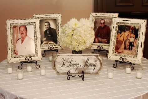 A Photo table is a great way to honor deceased loved ones at your wedding Memory Table, Boda Mexicana, Theme Color, Wedding Aisle, Wedding Memorial, Wedding Wishes, Wedding Time, Here Comes The Bride, Wedding Programs