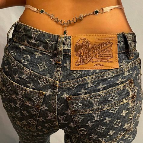 Studded Petals Vintage on Instagram: “Taurus gang rise up ♉️ Louis Vuitton pants online now ♉️” Y2k Louis Vuitton, Louis Vuitton Outfits Women, Louis Vuitton Pants, Louis Vuitton Outfits, Louis Vuitton Jeans, Hood Rich, Louis Vuitton Outfit, Jeans Aesthetic, Clothing Making