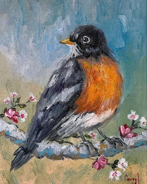 Robin-oil on canvas #birds #robin #birdpainting #birdpainting #spring #impressionism #oilpainting #oilpaintingsforsale #forsalebyartist #artgallery #artgalleries #artcollect #smallpainting #sunnycarrel Robin Bird Painting, Birds Robin, Robin Painting, A Robin, Flower Painting Canvas, Oil Painting For Sale, Robin Bird, Bird Painting, Small Paintings