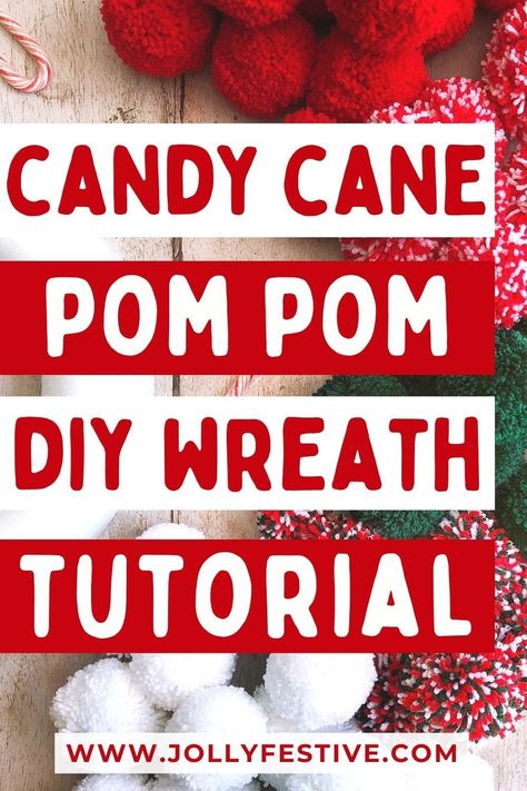 Complete tutorial to make your very own DIY pom pom wreath. Easy, fun and very cute, these candy cane pom pom Christmas wreaths make a fantastic Christmas craft project! Create your own homemade Christmas wreath and embrace the candy cane, sweetie and gingerbread decor trend! Includes step by step guide to pom poms for beginners. Candy Cane Crafts Diy, Candy Cane Wreath Ideas, Candy Cane Christmas Decorations Diy, Candy Cane Ornaments Diy, Candy Cane Decorations Diy, Diy Candy Cane Decorations, Diy Candy Cane Wreath, Pom Pom Wreath Diy, Pom Pom Christmas Wreath